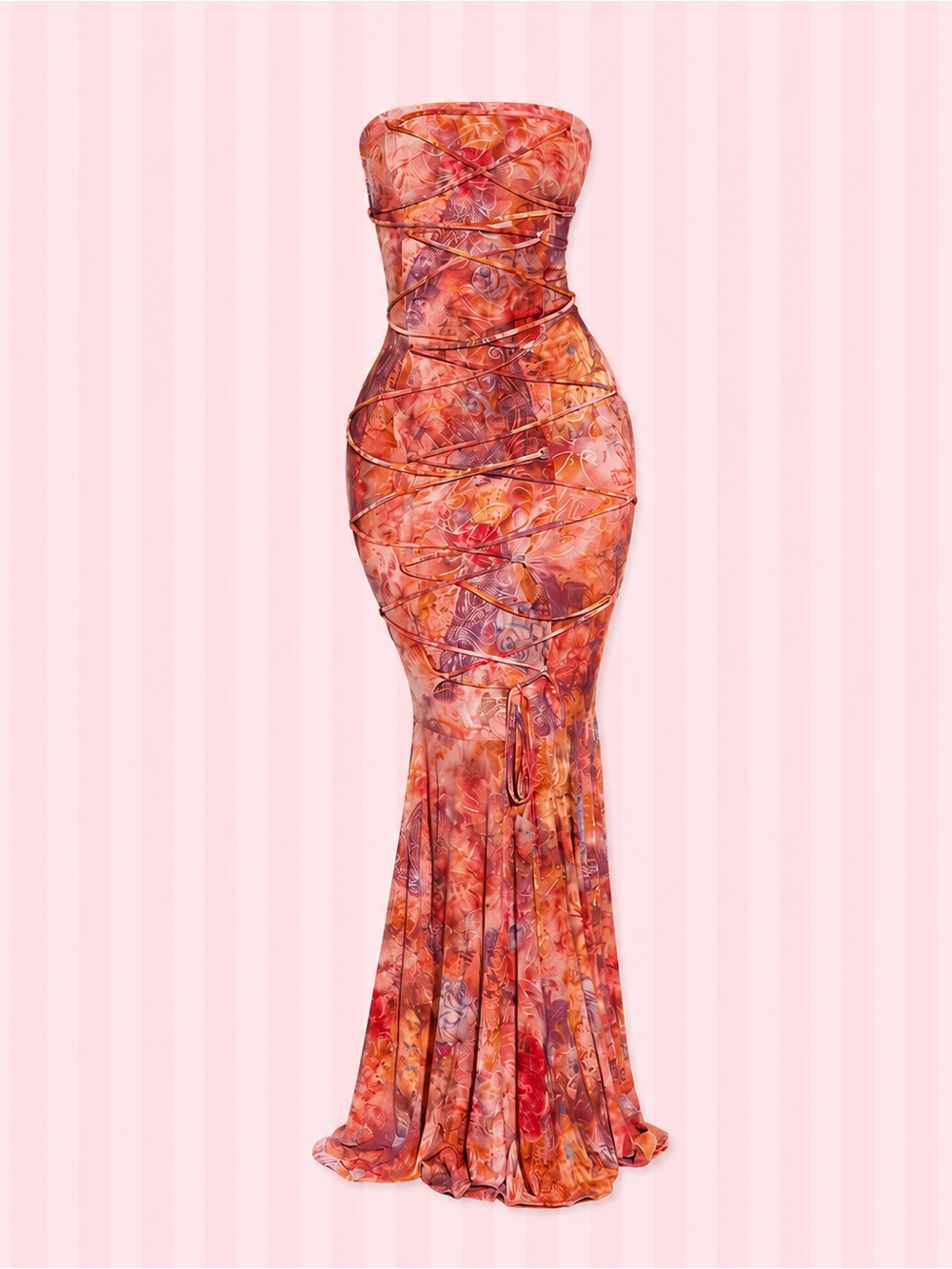 NWT Fashion Nova Perla Lace Up Maxi Dress Multicolor Strapless Mermaid Size M
